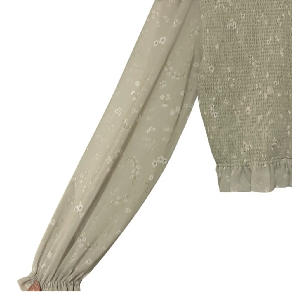 Aritzia Wilfred Tempest Smocked Floral Sheer Cottagecore Long Sleeve Blouse XS - Picture 10 of 10